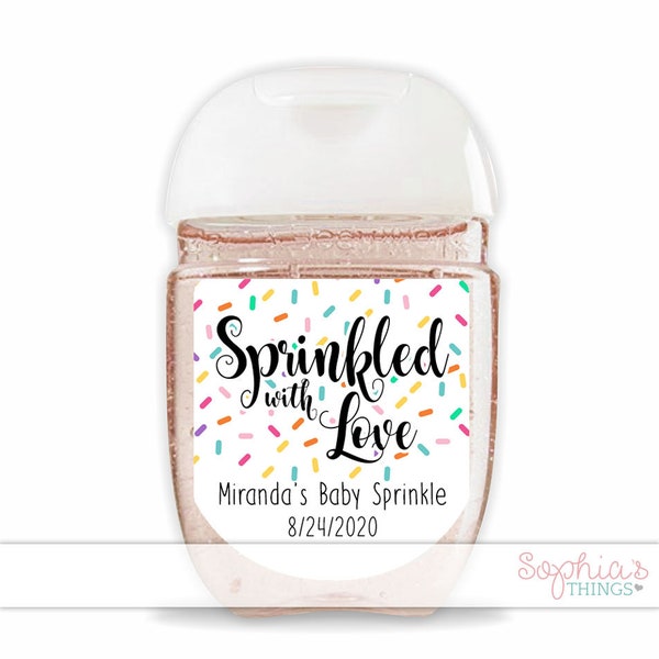 Sprinkled With Love Hand Sanitizer Labels, Baby Sprinkle Party Favor, Baby Shower Hand Sanitizer Label, Donut Party Favors