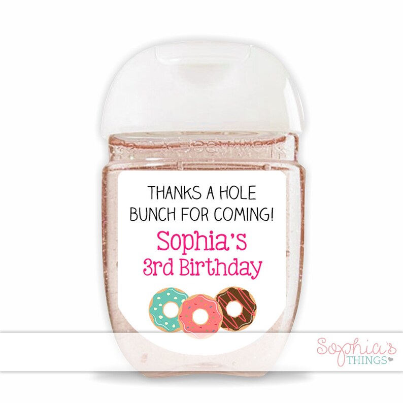 Baby Sprinkle Sanitizer Favor Labels Donut Birthday Party Hand Sanitizer Labels LABELS ONLY Thanks A Hole Bunch For Coming Donut Labels