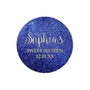 Royal Blue Glitter Thank You Tags: Party Favor Sweet Sixteen