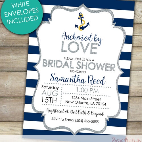 Bridal Shower Invitation Printable Nautical Wedding Shower | Etsy