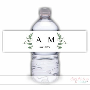 Personalized Wedding Water Bottle Labels, Eucalyptus Wedding Water Labels, Greenery Couples Shower, Green Leaf Botanical  Branch Welcome Bag