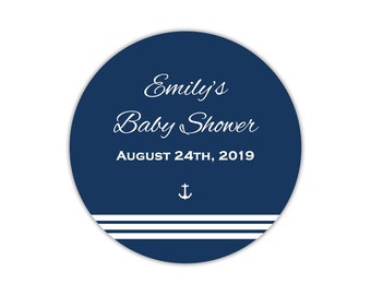 Nautical Baby Shower Stickers, Navy and White Stripe Nautical Labels, Nautical Party Thank You Stickers, Ahoy It's a Boy Nautical Labels