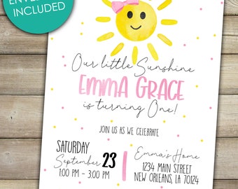 Our Little Sunshine Invitation, Sunshine Birthday Invitation, First Birthday Invitation, You Are My Sunshine Invite, Sunshine Invitation