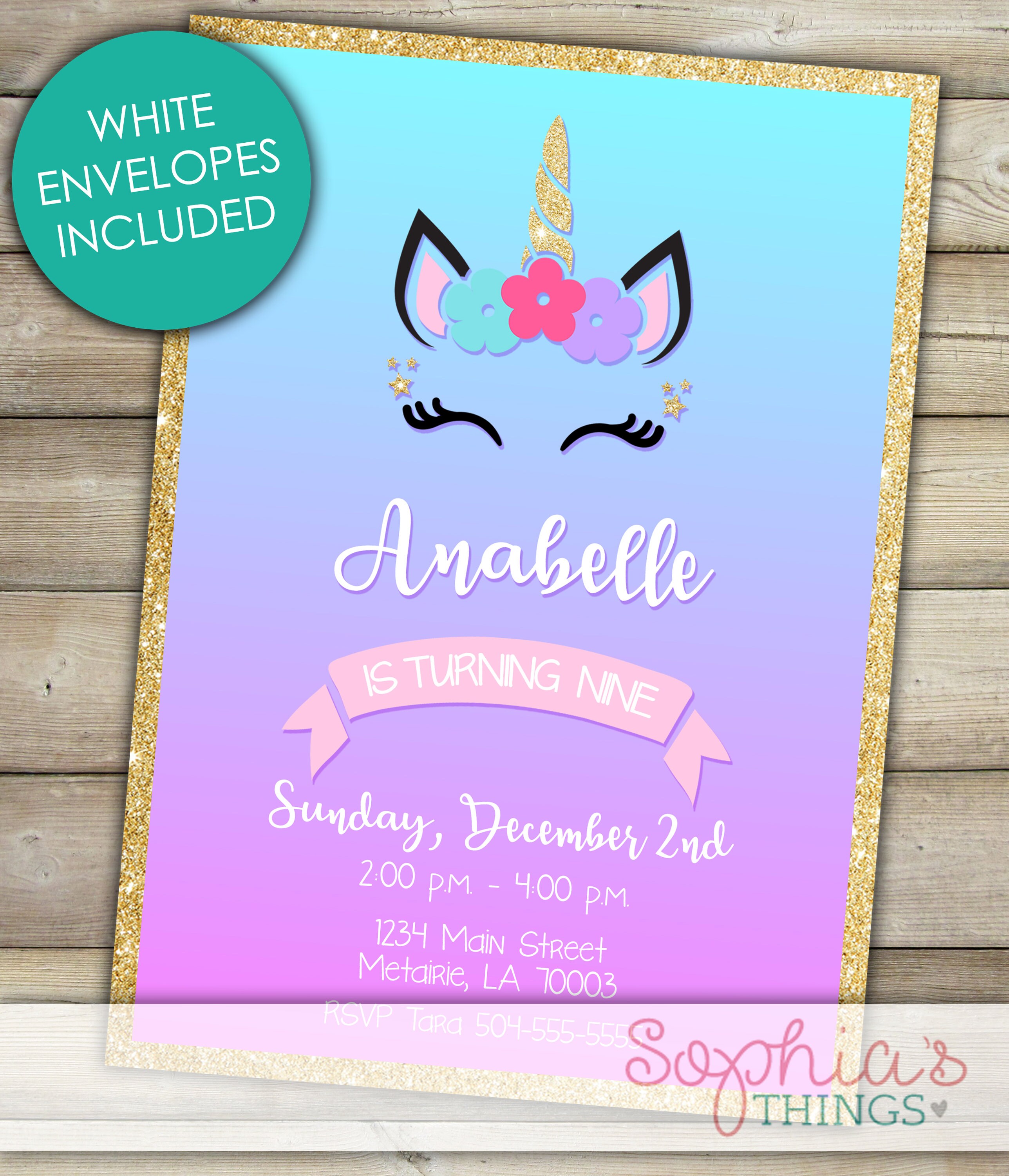 Unicorn Invitation Digital Printable Invitation Glitter Unicorn Invitation Unicorn Birthday