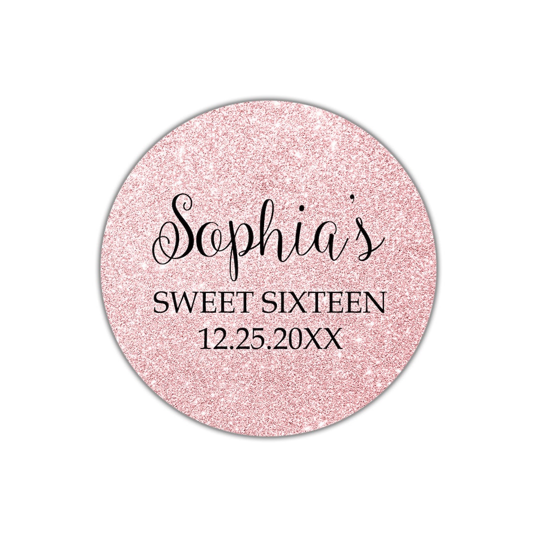 Personalized Pink Faux Glitter Sweet Sixteen Stickers - Etsy