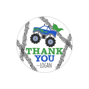 Personalized Monster Truck Thank You Stickers: Birthday Party Favors