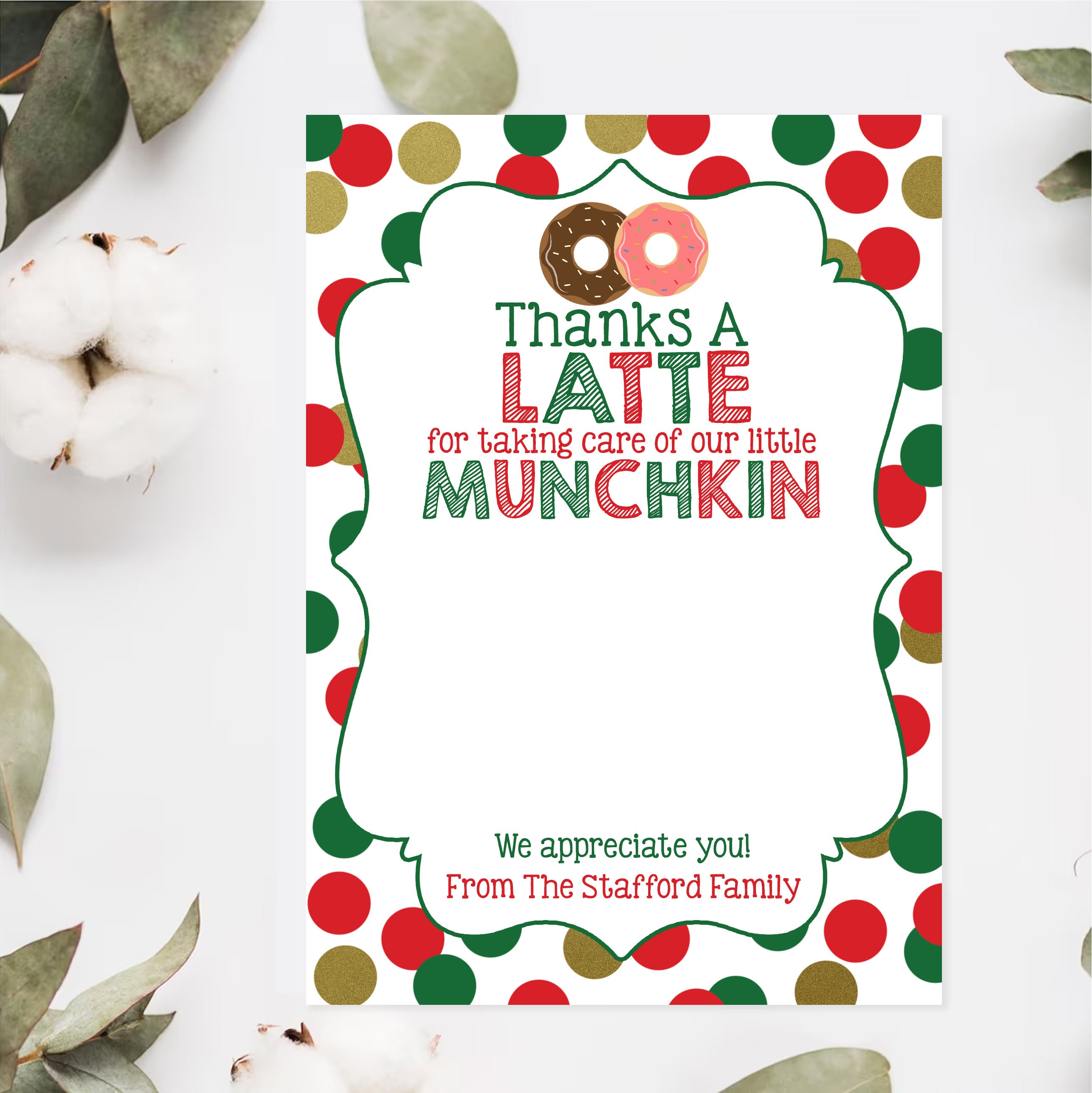 Christmas Thanks a Latte Coffee Donut Gift Card — TidyLady Printables