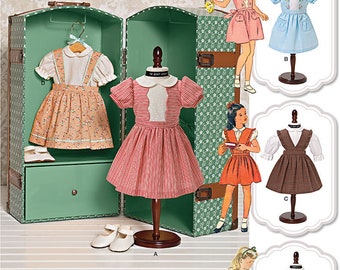 UNCUT Simplicity 1244 Craft Doll Sewing Pattern Fits 18" Doll American Girl, Dress, Jumper, Pinafore, Shirt, 1950s Style Clothes, Retro