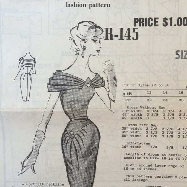 UNCUT Vintage 1960's Dress Sewing Pattern Austine La Mar Mail R-145 Order Pattern Cocktail Dress, Party Dress