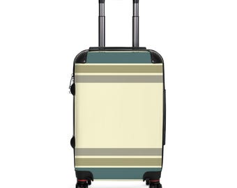 Retro Striped Cream Teal Suitcase | Luggage Cover