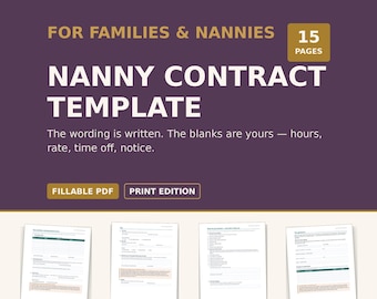 Nanny-contractsjabloon, invulbare PDF-arbeidsovereenkomst (direct te downloaden)