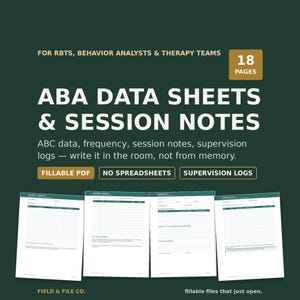 ABA Data Sheets, Session Notes, Supervision Logs (Fillable PDF)