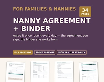 Contrato de empleo y carpeta para niñeras, PDF rellenable (descarga instantánea)