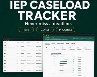 IEP Caseload Tracker, Special Education Data Sheets, Progress Monitoring (Works Offline)