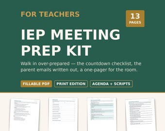 Kit de preparación para la reunión del IEP / Lista de verificación de cuenta regresiva, formularios, agenda (descarga digital)