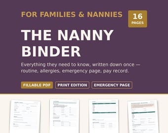 Carpeta para niñeras imprimible, PDF rellenable, contrato de trabajo, información sobre el cuidado infantil (descarga instantánea)
