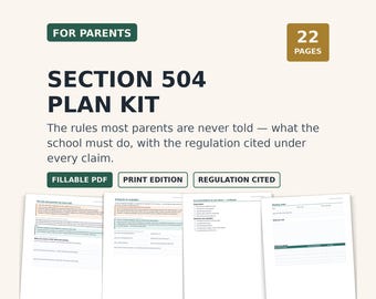 Section 504 Plan Kit for Parents | ADHD, Anxiety, Health Accommodations (Printable PDF)