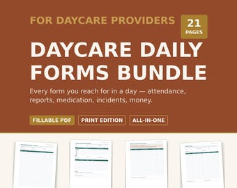 Pakket met formulieren voor kinderopvang aan huis, invulbare PDF, dagverslagen, aanwezigheidsregistratie, medicatielogboek (direct te downloaden)