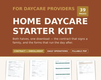 Kit de inicio para guardería en casa: sistema completo, contrato, inscripción, informes diarios, registro de medicamentos (PDF rellenable).