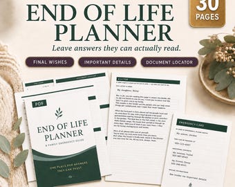 End of Life Planner Fillable PDF, Printable Emergency Binder, Final Wishes Organizer