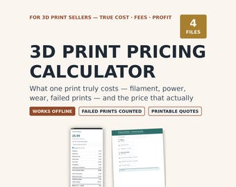 Calculadora de precios para impresión 3D, función de cálculo de costes y beneficios sin conexión (descarga digital)