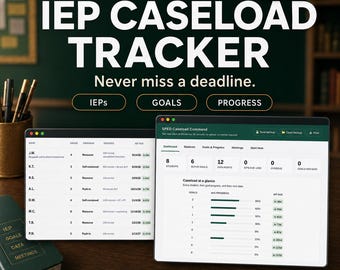 IEP Caseload Tracker, Special Education Data Sheets, Progress Monitoring (Works Offline)
