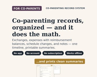 Co-Parenting Binder, Custody Planner, Expense Tracker, Schedule Log (Works Offline)
