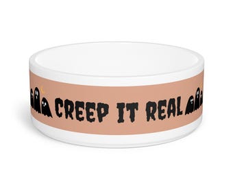 Comedero para perros de Halloween, Plato de cerámica para mascotas con diseño de fantasma real, Espeluznante, Decoración otoñal para mascotas, Regalo de Halloween para mascotas, Trío de fantasmas, Pastel espeluznante