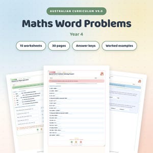 Year 4 Maths Word Problems Worksheets, 15 Worksheets + Answer Keys, Homeschool Maths, Australian Curriculum