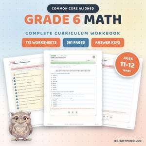 6th Grade Math Worksheets Printable, 175 Worksheets, Algebra, Integers and Probability, Common Core Homeschool Pack