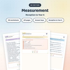 Measurement Worksheets, Reception to Year 6 Maths Practice, 130 Worksheets + Answer Keys, UK Edition Homeschool Pack