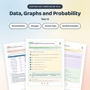 Year 6 Data, Graphs and Probability Worksheets, 28 Worksheets + Answer Keys, Homeschool Maths, Australian Curriculum