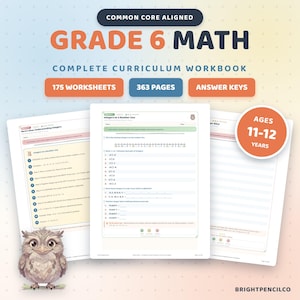 6th Grade Math Worksheets Printable, 175 Worksheets, Algebra, Integers and Probability, Common Core Homeschool Pack