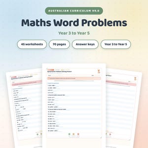 Esercizi di matematica con problemi, per le classi dalla terza alla quinta elementare, 45 schede con soluzioni, programma scolastico australiano.