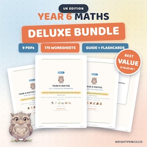 Year 6 Maths KS2 Homeschool Bundle, Ages 10 to 11, UK Primary Maths Workbook, Teaching Guide, Flashcards and Certificates, 9 PDFs