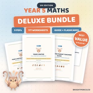 Year 5 Maths KS2 Homeschool Bundle, Ages 9 to 10, UK Primary Maths Workbook, Teaching Guide, Flashcards and Certificates, 9 PDFs