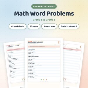 Math Word Problems Worksheets, 3rd to 5th Grade Math Practice, 45 Worksheets + Answer Keys, Common Core Codes