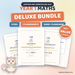 Årskurs 1 Matematik PAKET Australiensisk läroplan | 172 Arbetsblad, Undervisningsguide, Bildkort och Certifikat | ACARA | 9 PDF-paket
