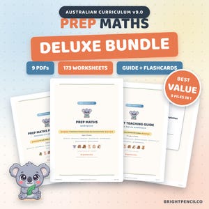 Pacote de Matemática Preparatória - Currículo Australiano | 173 Folhas de Atividades, Guia do Professor, Flashcards e Certificados | ACARA | Pacote com 9 PDFs