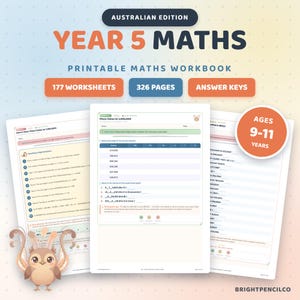 小学5年生算数ワークシート（オーストラリア版）｜ワークシート177枚｜小学5年生｜印刷可能なPDF｜解答付き｜ホームスクーリング