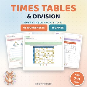 Multiplication and Division Worksheets | Times Tables 2-12 Workbook | Fact Families, Speed Drills, Games | Ages 7-11 | A4 US Letter