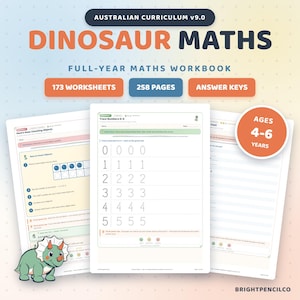 Dinosaur Maths Worksheets Australian Curriculum | 173 Worksheets | Prep | ACARA v9.0 | Printable PDF | Answer Keys | Homeschool