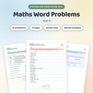 Rekenopgaven met tekst voor groep 5, 15 werkbladen + antwoorden, wiskunde voor thuisonderwijs, Australisch curriculum