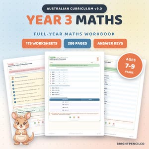 Fichas de exercícios de matemática para o 3º ano do Ensino Fundamental, de acordo com o Currículo Australiano | 175 fichas | 3º ano | ACARA v9.0 | PDF para impressão | Gabarito | Ensino domiciliar
