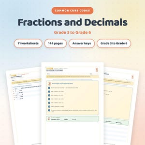 Fractions Worksheets and Decimals Worksheets, 3rd to 6th Grade Math Practice, 71 Worksheets + Answer Keys