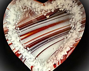 Handmade Fused Glass Heart Trinket Dish, Candy Cane Stripes, Christmas Gift