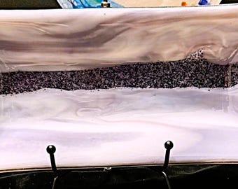 Lavender Divide Fused Glass Serving Tray – Contemporary Handmade Platter (10" x 5")