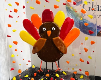 Handmade Fused Glass Turkey Plate, Thanksgiving Serving Dish, Fall Decor