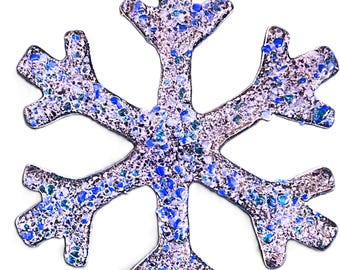 Handmade Fused Glass Snowflake Ornament, Blue Ice Christmas Decor (4 inches)