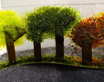 Handmade Fused Glass Tree Sculpture | Four Seasons, Cardinal (15" Wide)
